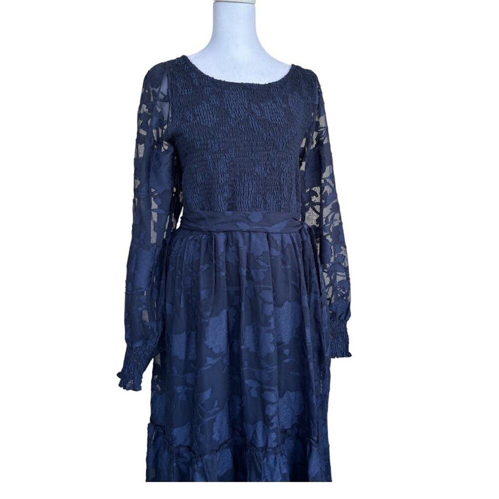 NWT Pinup Fashion Navy Smocked Chiffon Boho Midi Dress Dark Romantic Sz 20W - Picture 7 of 9